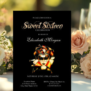 Adorable Máscara Veneziama Invitación Negra Cumple