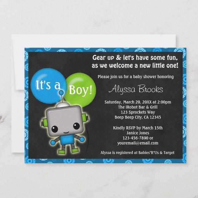 Adorable niño de invitación de ROBOT Baby Shower (Anverso)