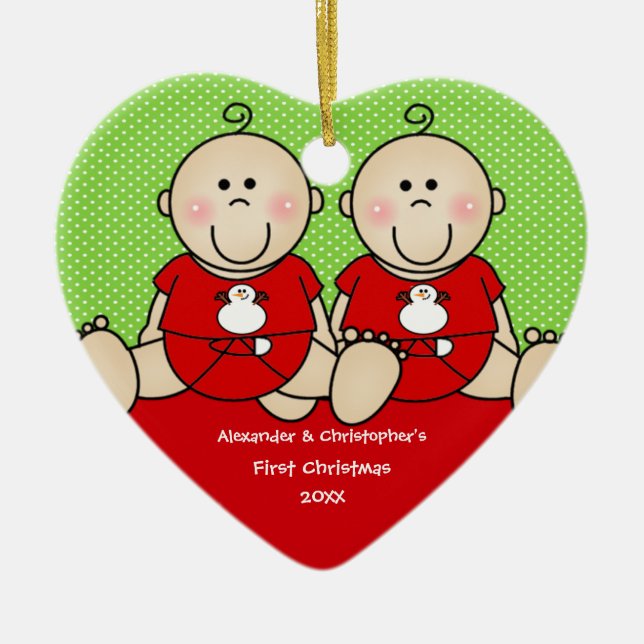Adorable ornamento de Navidad para gemelos bebé en (Frente)
