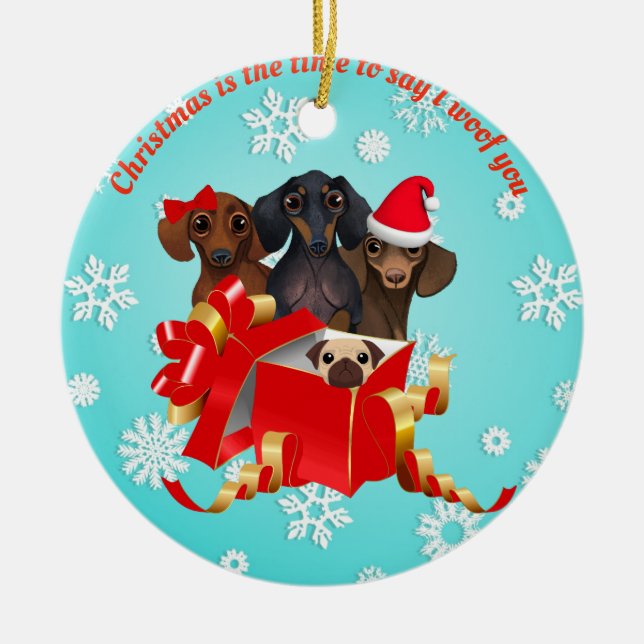 Adorable Ornamento navideño de Dachshund (Frente)