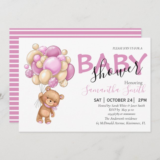 adorable oso de peluche Baby Shower Invitaciones (Anverso / Reverso)