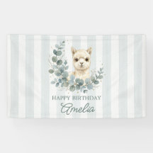 Adorable pancarta de cumpleaños de alpaca acuarela