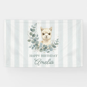 Adorable pancarta de cumpleaños de alpaca acuarela