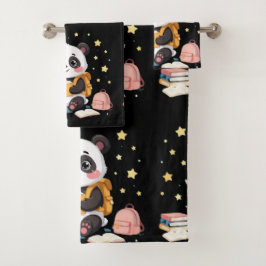 Adorable panda reading , stars,pattern 
