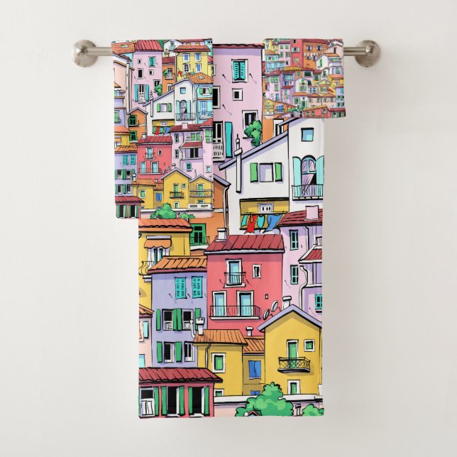 Adorable patrón de acuarela de casas en multicolor (In situ)