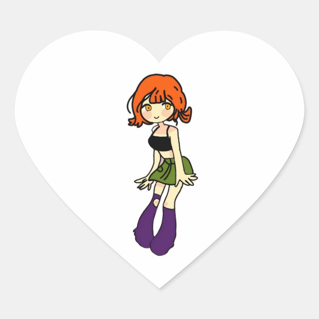 adorable pegatina de corazón de chibi de anime (Anverso)