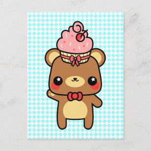 Adorable Personalizado Kawaii Bear Cupcake Postal
