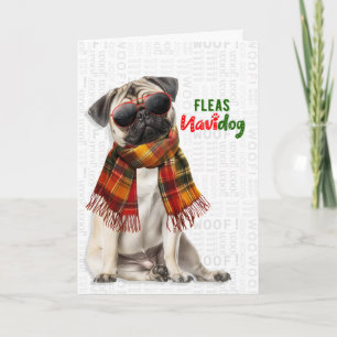Adorable Pug de Navidad Perro Divertido Pulgas Nav