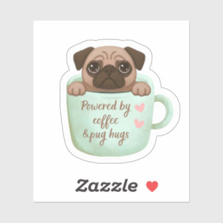 adorable pug en una taza de café pegatina