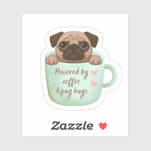 adorable pug en una taza de café pegatina  (Hoja)