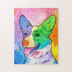 Adorable Rainbow Corgi Acuarela Rompecabezas