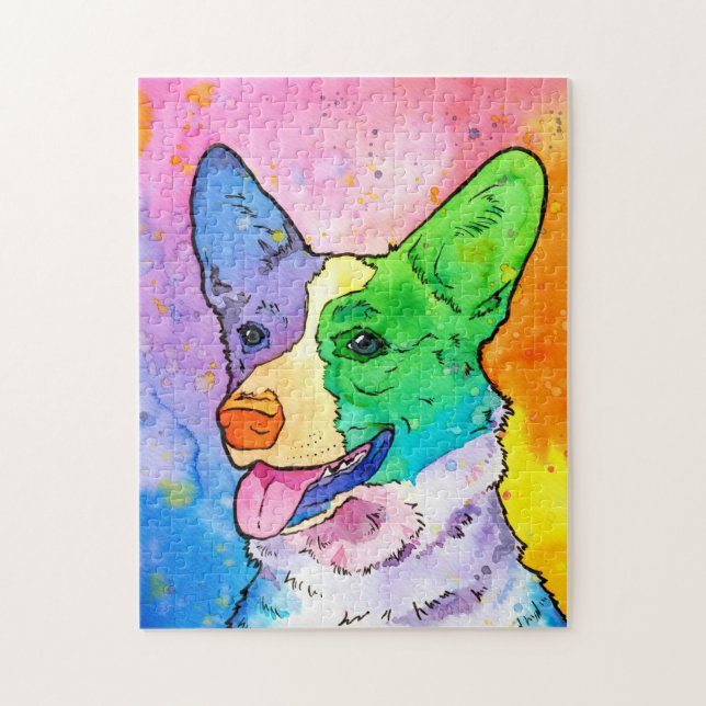 Adorable Rainbow Corgi Acuarela Rompecabezas (Vertical)