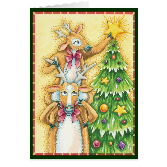 Adorable Reno de Navidad con Estrella de Árbol de  (Frente)