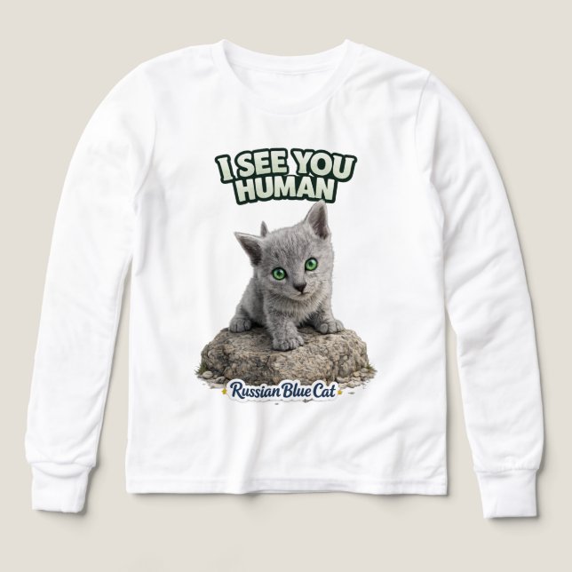 Adorable Russian Blue Kitten – I See You Human (Diseño frontal)