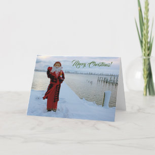 ¡Adorable Santa Con Pollo Con Tarjeta De Mar!