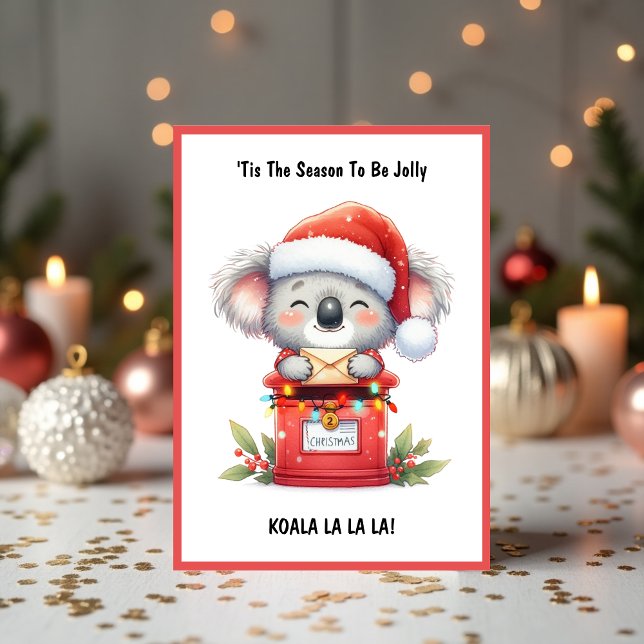 Adorable Santa Koala La La La - Navidad Australian (Adorable Santa Koala La La La - Aussie Christmas Holiday Card)