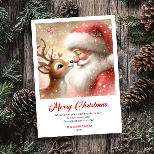 Adorable Santa y Rudolph Feliz Tarjeta de Navidad