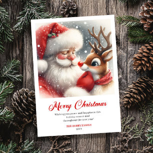 Adorable Santa y Rudolph Feliz Tarjeta de Navidad