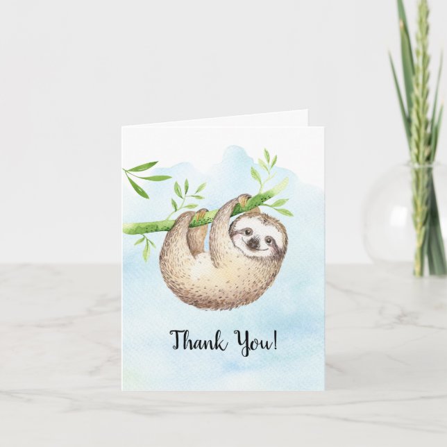 Adorable Sloth Animals Baby Shower Gracias Nota (Anverso)
