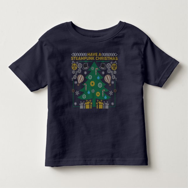 Adorable Steampunk Navidades feos suéter camiseta (Anverso)