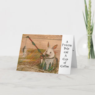Adorable tarjeta de conejito de pesca