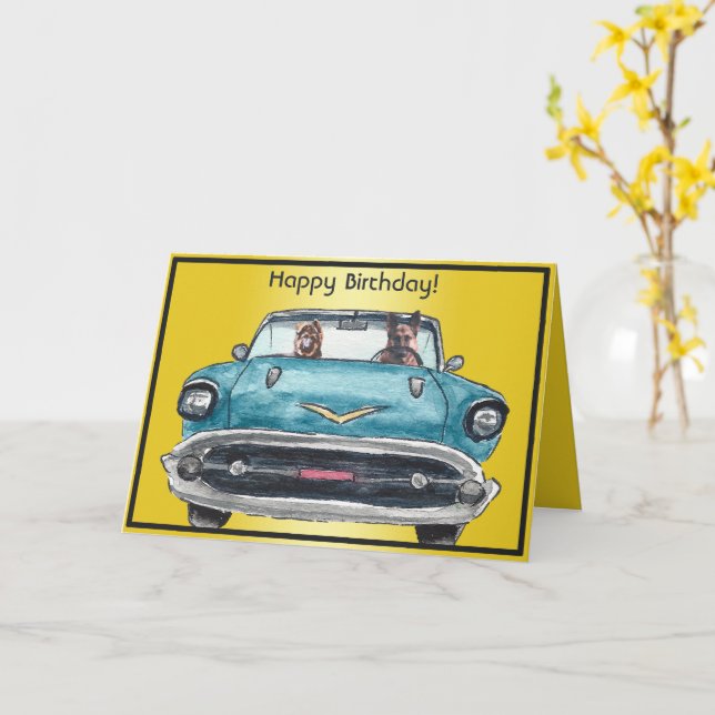 Adorable tarjeta de cumpleaños de Pastor Alemán de (flor amarilla)