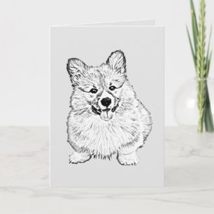 Adorable tarjeta de felicitación Corgi en blanco y