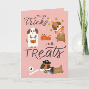 Adorable tarjeta de saludo de Halloween Dachshund