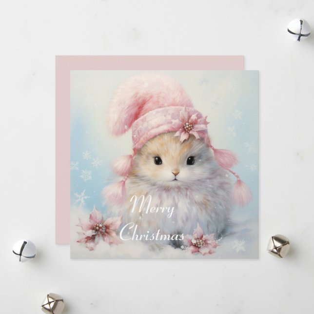 Adorable tarjeta Fluffy Bunny Navidades (Anverso/Reverso In Situ)