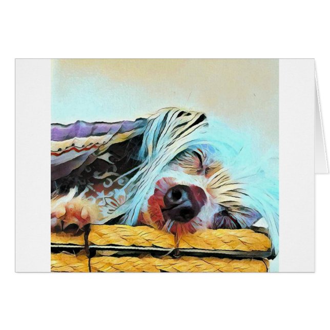 Adorable Tarjeta Única de Perro Azul Cresto Chino (Anverso (Horizontal))