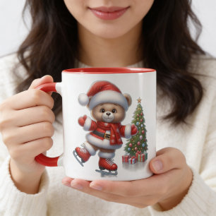Adorable taza con osito y árbol de Navidad 