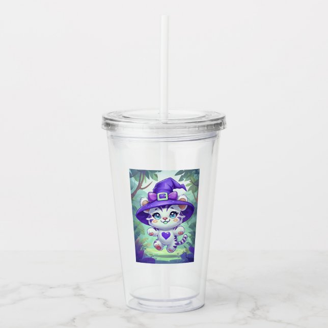 Adorable taza de bruja con tigre blanco (Anverso)