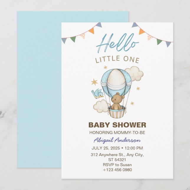 Adorable Teddy Bear Boy Invitación de Baby Shower  (Anverso / Reverso)