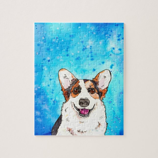 Adorable Tricolor Corgi acuarela Rompecabezas (Vertical)