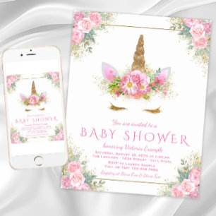 Adorable Unicorn Face Baby Shower Invitaciones
