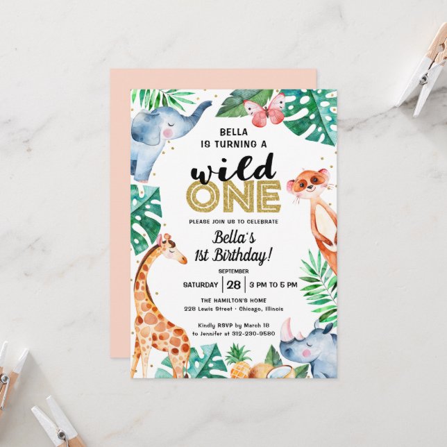 Adorable Wild One First Birday Invitación (Anverso/Reverso In Situ)