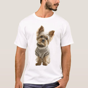 Adorable Yorkshire Terrier en suéter de punto acog