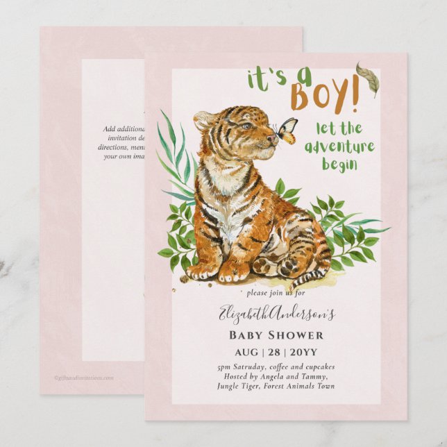 Adorables BOYS Tiger Invitación Baby Shower (Anverso / Reverso)
