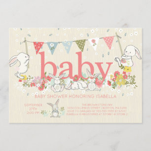 Adorables Chicas de conejito Bebé ducha Invitación