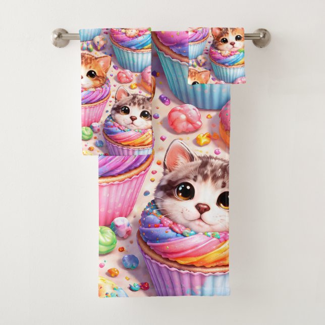 Adorables gatitos y pastelitos, toalla de baño arc (In situ)