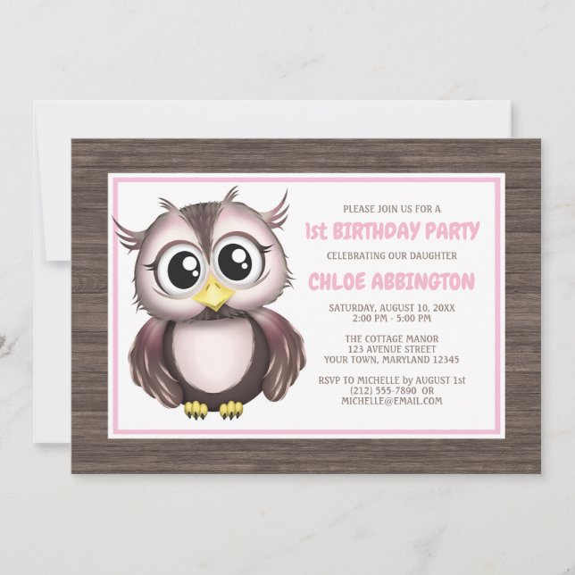 Adorables invitaciones de cumpleaños a lechuza mar (Anverso)