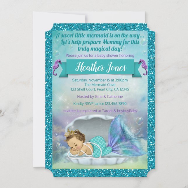 Adorables invitaciones de ducha de bebé con sirena (Anverso)