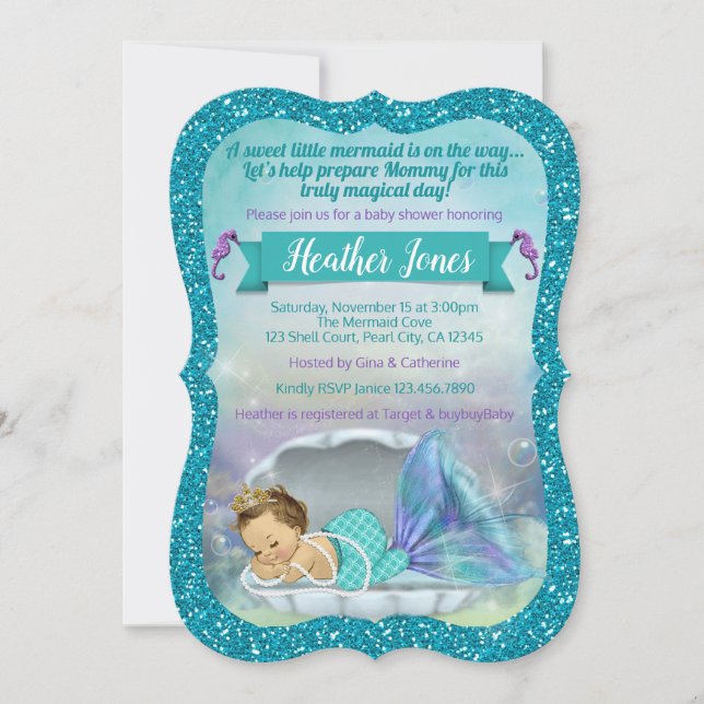 Adorables invitaciones de ducha de bebé con sirena (Anverso)