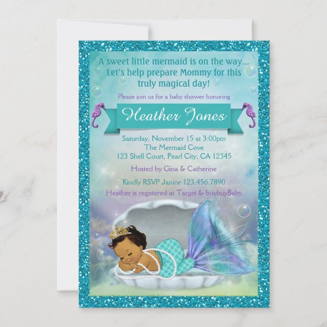 Adorables invitaciones de ducha de sirena #136 MED (Anverso)
