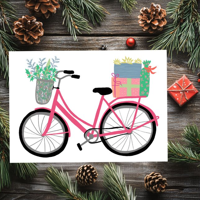 Adorables Navidades Regalos de bicicleta Tarjeta d (Adorable Christmas Bicycle Holiday Xmas Gifts Pink Flat 
Card)