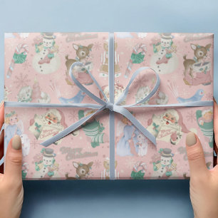 Adorables Navidades Retro Rosa Verde Papel de envo