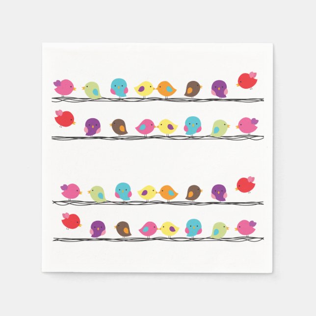 adorables pájaros coloridos en la servilleta de pa (Anverso)