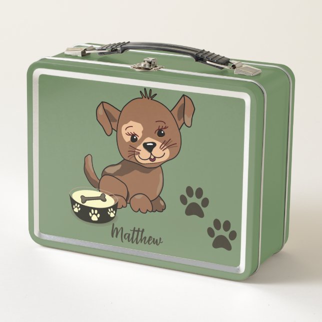 Adorables patillas de tazón de cachorro y nombre ó (Anverso)