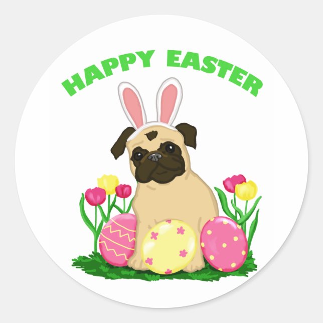 Adorables Pegatinas de Pascua Bunny Pug (Anverso)