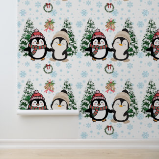 Adorables Pingüinos de Navidad Papel Pintado País 